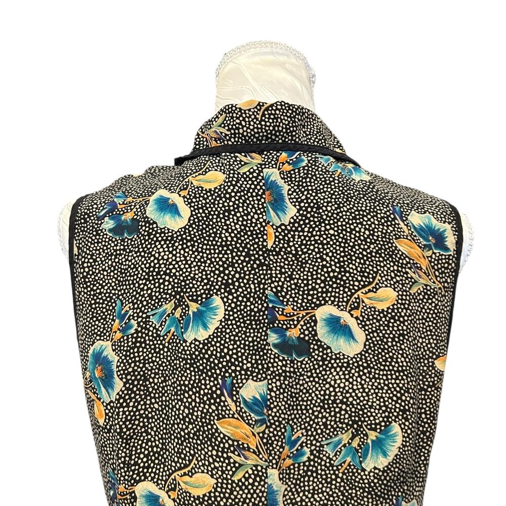 Vintage 00s Black Silk Floral Polka Dot Sleeveless Vest Top Size 8 - Picture 6 of 14